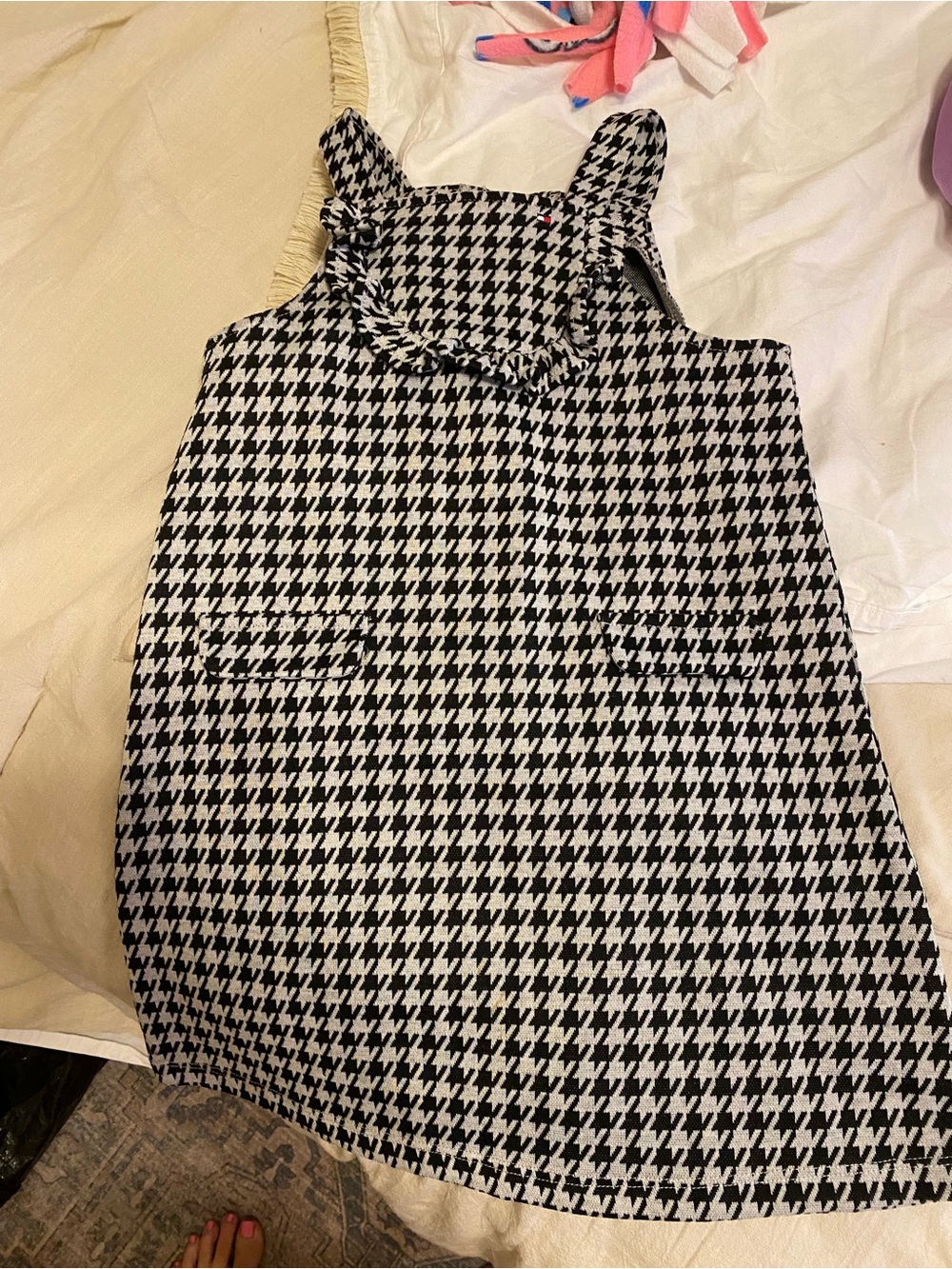 Girls Black & White Houndstooth Pinafore Dress